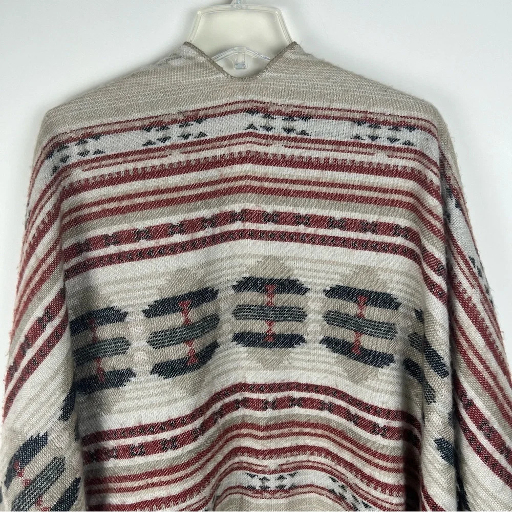Southwestern Cape Poncho Fringed Western Boho Aztec Festival Cozy Soft Rodeo - Picture 2 of 13